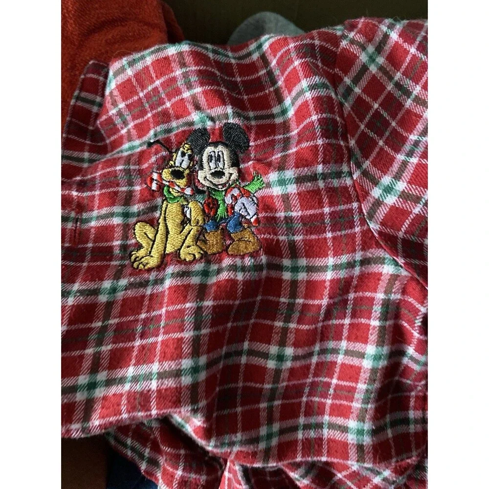 Vintage Disney Store Mickey Pluto Red Plaid Flannel Pajamas 4T